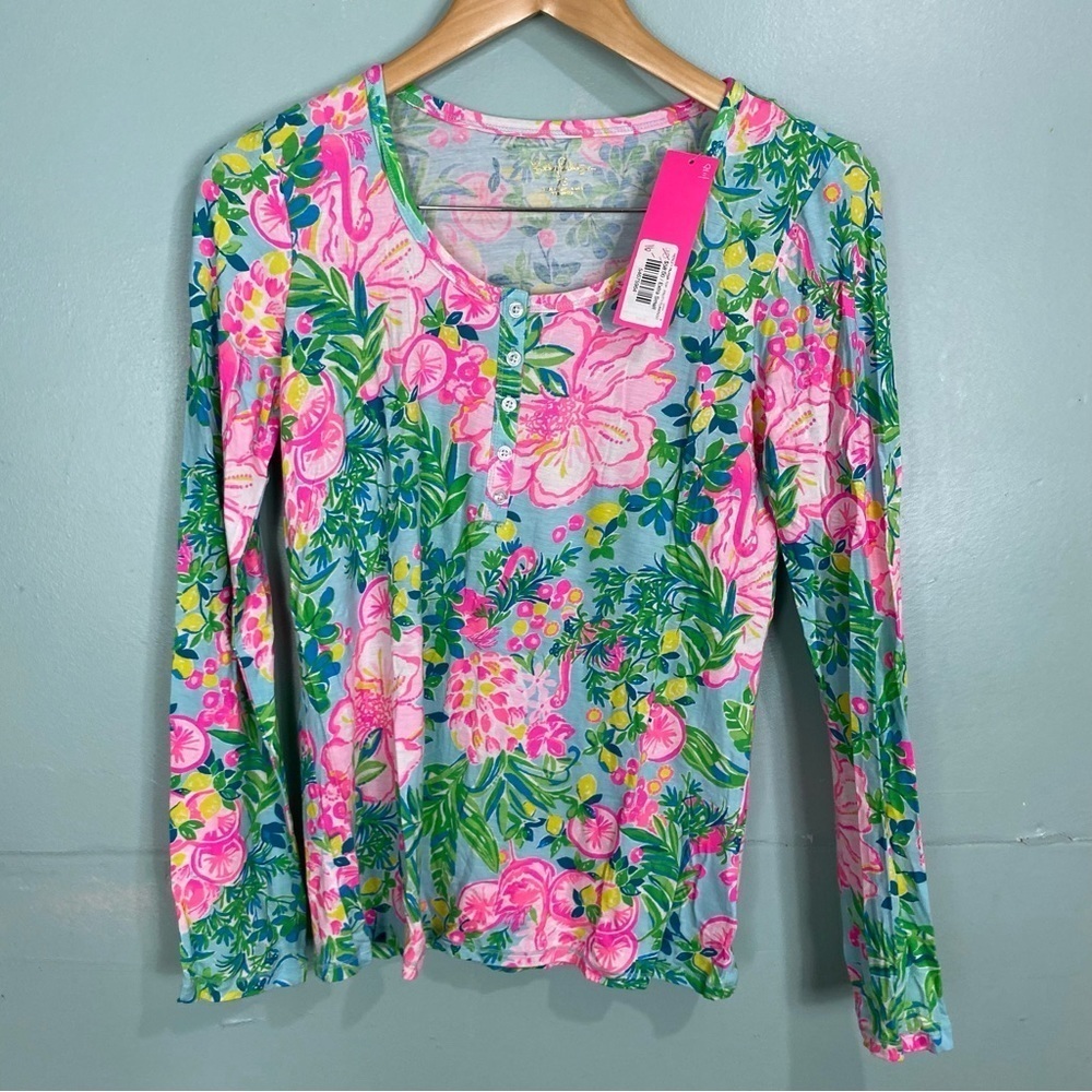 Lilly Pulitzer Henley Pajama Top Fruity Flamingo‎ Colorful Tropical 010496